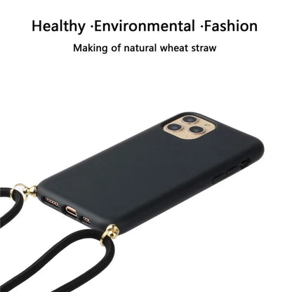 For iPhone 16 Pro Max Case Wheat Straw+TPU Phone Cover with Lanyard Eco Friendly Zero Waste