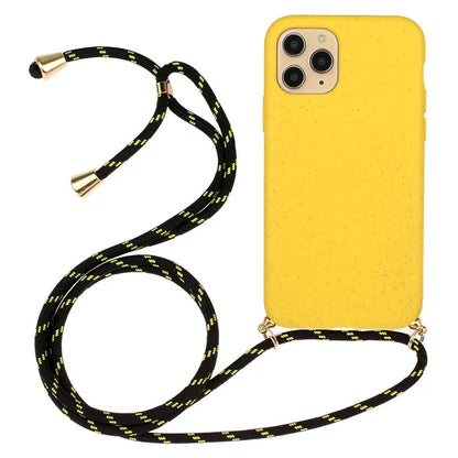 For iPhone 16 Pro Max Case Wheat Straw+TPU Phone Cover with Lanyard Eco Friendly Zero Waste