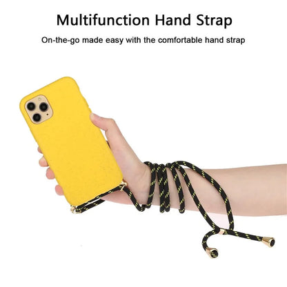 For iPhone 16 Pro Max Case Wheat Straw+TPU Phone Cover with Lanyard Eco Friendly Zero Waste