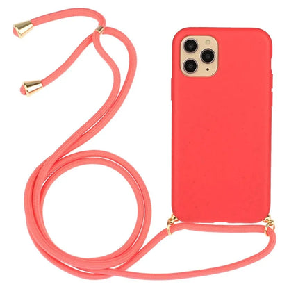 For iPhone 16 Pro Max Case Wheat Straw+TPU Phone Cover with Lanyard Eco Friendly Zero Waste