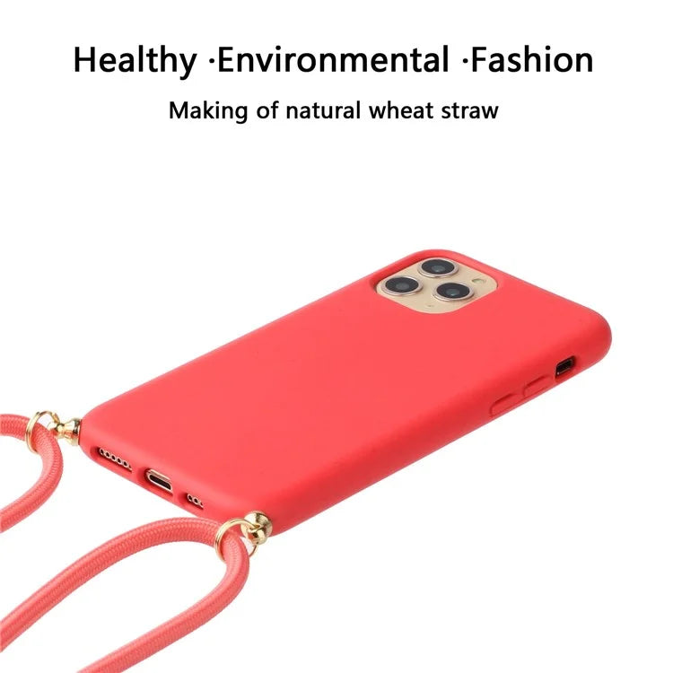 For iPhone 16 Pro Max Case Wheat Straw+TPU Phone Cover with Lanyard Eco Friendly Zero Waste