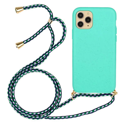 For iPhone 16 Pro Max Case Wheat Straw+TPU Phone Cover with Lanyard Eco Friendly Zero Waste
