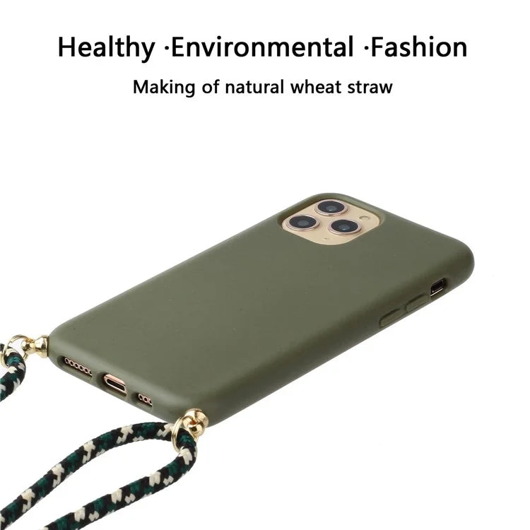For iPhone 16 Pro Max Case Wheat Straw+TPU Phone Cover with Lanyard Eco Friendly Zero Waste