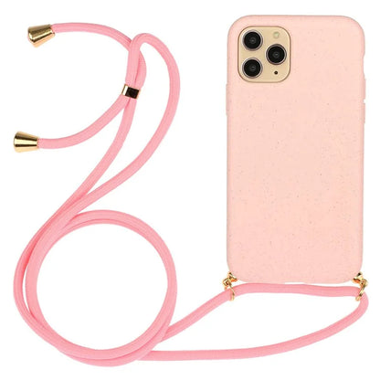 For iPhone 16 Pro Max Case Wheat Straw+TPU Phone Cover with Lanyard Eco Friendly Zero Waste