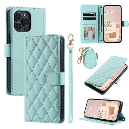 For iPhone 16 Pro Max Wallet Case Rhombus Grid PU Leather Phone Cover