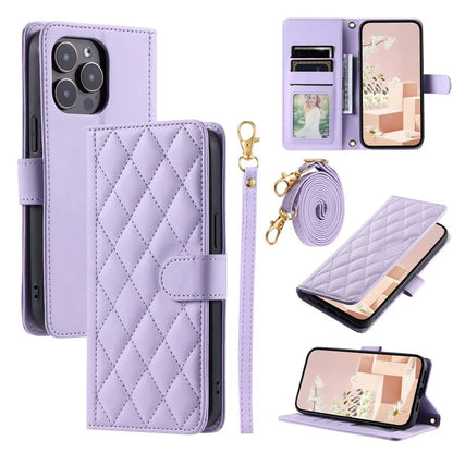 For iPhone 16 Pro Max Wallet Case Rhombus Grid PU Leather Phone Cover
