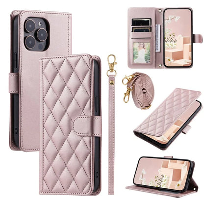 For iPhone 16 Pro Max Wallet Case Rhombus Grid PU Leather Phone Cover