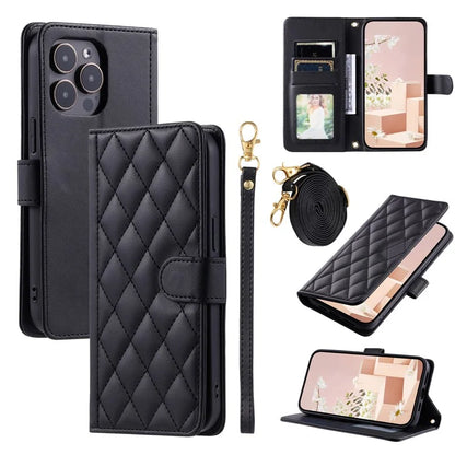 For iPhone 16 Pro Max Wallet Case Rhombus Grid PU Leather Phone Cover