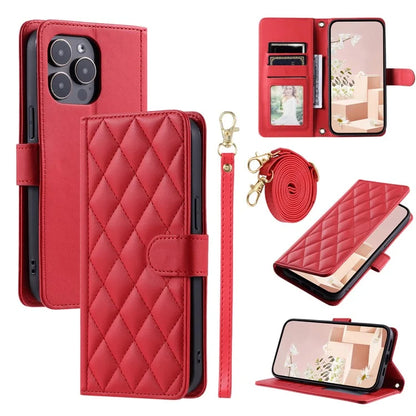 For iPhone 16 Pro Max Wallet Case Rhombus Grid PU Leather Phone Cover