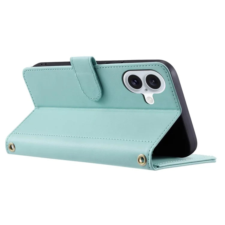 For iPhone 16 Case Rhombus Grid Leather Phone Cover with 2 Straps