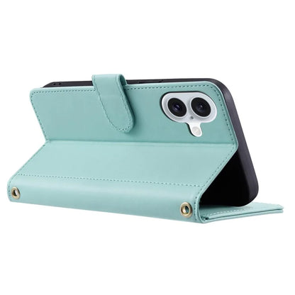 For iPhone 16 Case Rhombus Grid Leather Phone Cover with 2 Straps