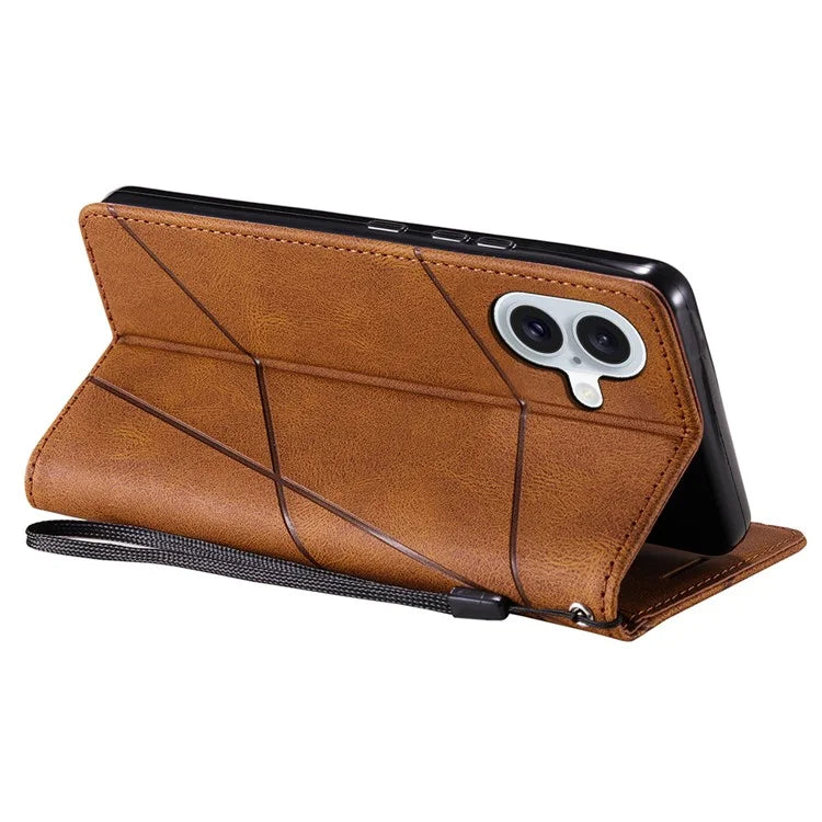 For iPhone 16 Plus Case Imprinted Lines PU Leather Splicing Wallet Phone Cover