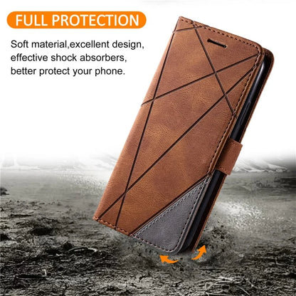 For iPhone 16 Plus Case Imprinted Lines PU Leather Splicing Wallet Phone Cover