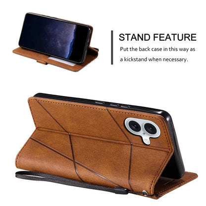 For iPhone 16 Plus Case Imprinted Lines PU Leather Splicing Wallet Phone Cover