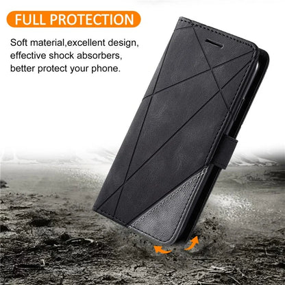 For iPhone 16 Plus Case Imprinted Lines PU Leather Splicing Wallet Phone Cover