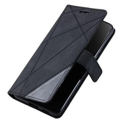 For iPhone 16 Plus Case Imprinted Lines PU Leather Splicing Wallet Phone Cover