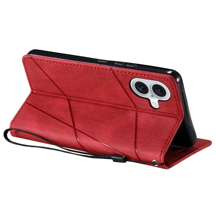 For iPhone 16 Case Imprinted Lines PU Leather Wallet Splicing Phone Cover