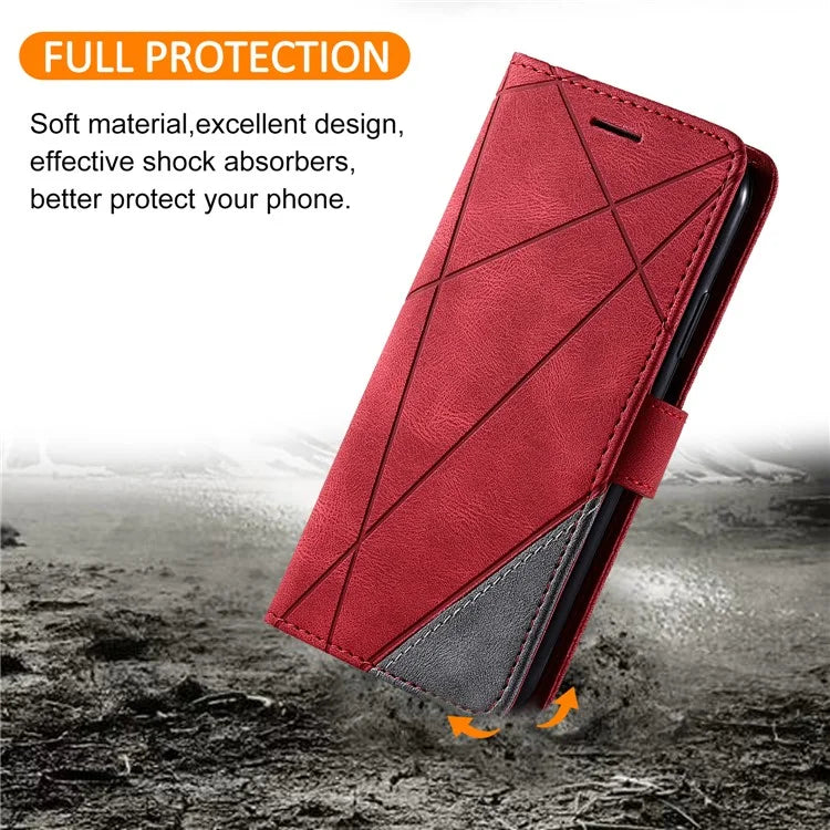 For iPhone 16 Case Imprinted Lines PU Leather Wallet Splicing Phone Cover