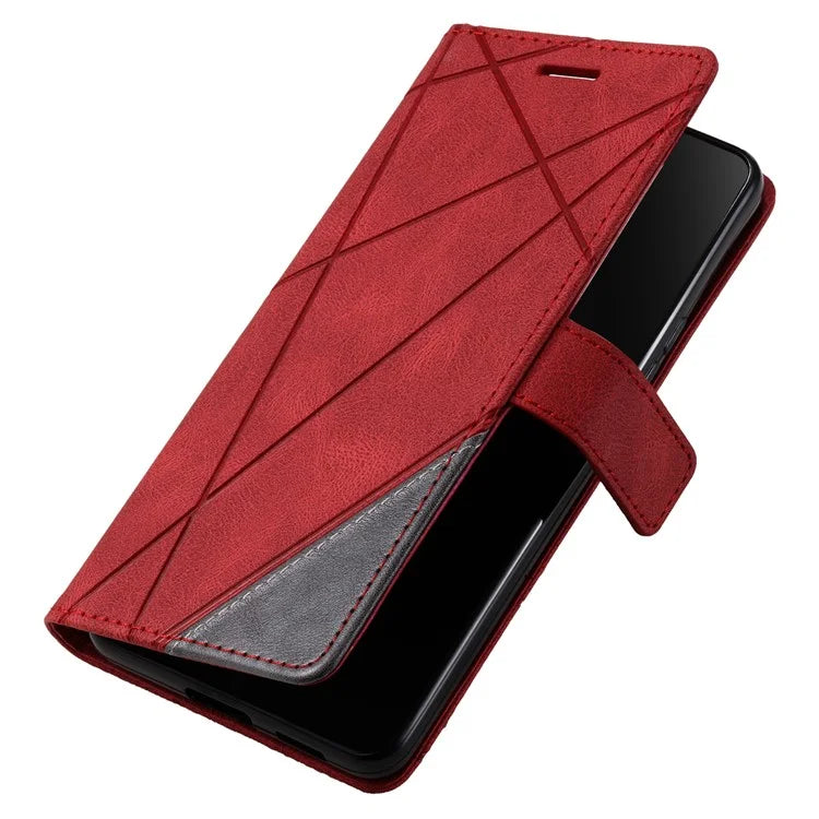 For iPhone 16 Case Imprinted Lines PU Leather Wallet Splicing Phone Cover