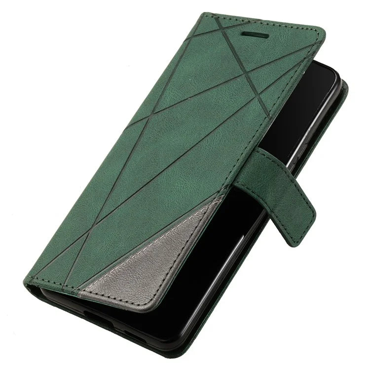 For iPhone 16 Case Imprinted Lines PU Leather Wallet Splicing Phone Cover