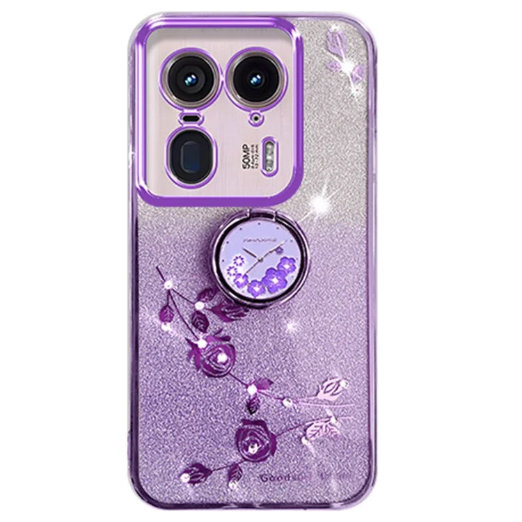KADEM For Motorola Edge 50 Ultra 5G / Moto X50 Ultra 5G Case Flower Cute Glitter Design TPU Phone Cover Kickstand