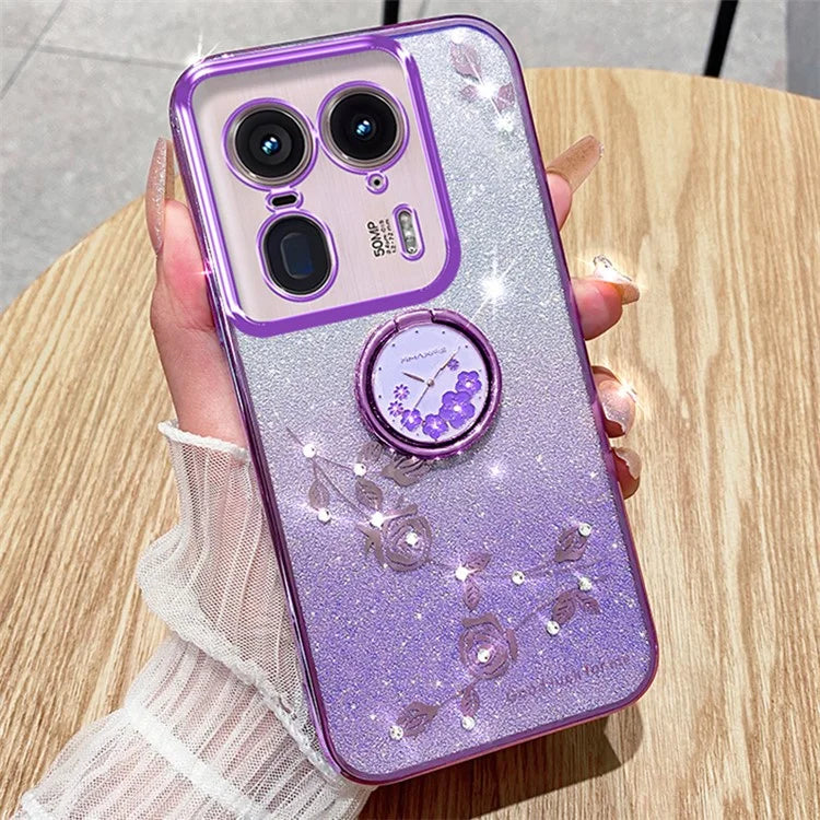 KADEM For Motorola Edge 50 Ultra 5G / Moto X50 Ultra 5G Case Flower Cute Glitter Design TPU Phone Cover Kickstand