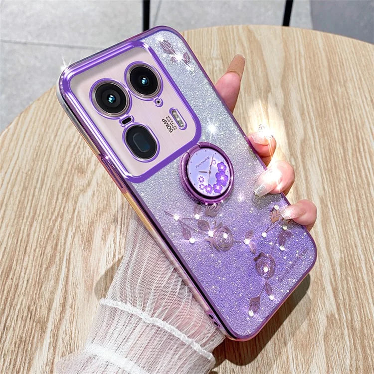 KADEM For Motorola Edge 50 Ultra 5G / Moto X50 Ultra 5G Case Flower Cute Glitter Design TPU Phone Cover Kickstand