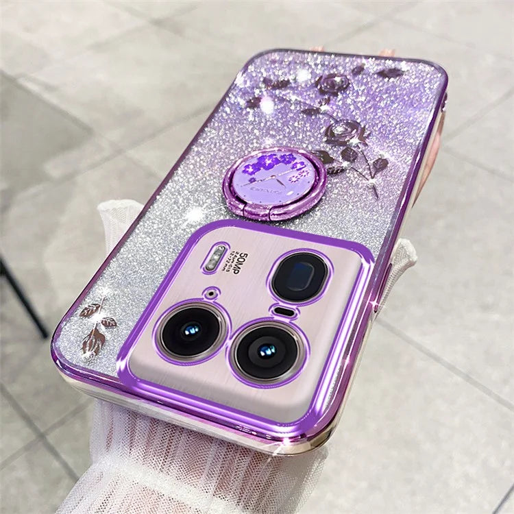 KADEM For Motorola Edge 50 Ultra 5G / Moto X50 Ultra 5G Case Flower Cute Glitter Design TPU Phone Cover Kickstand