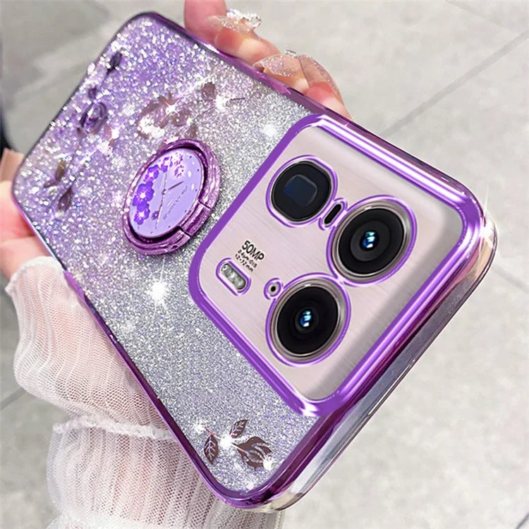 KADEM For Motorola Edge 50 Ultra 5G / Moto X50 Ultra 5G Case Flower Cute Glitter Design TPU Phone Cover Kickstand