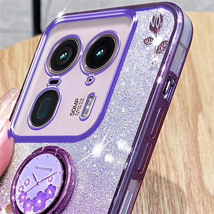 KADEM For Motorola Edge 50 Ultra 5G / Moto X50 Ultra 5G Case Flower Cute Glitter Design TPU Phone Cover Kickstand