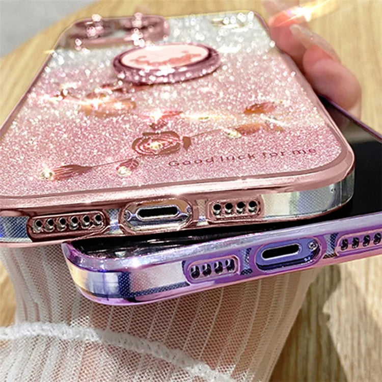 KADEM For Motorola Edge 50 Ultra 5G / Moto X50 Ultra 5G Case Flower Cute Glitter Design TPU Phone Cover Kickstand