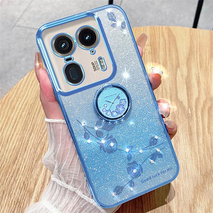 KADEM For Motorola Edge 50 Ultra 5G / Moto X50 Ultra 5G Case Flower Cute Glitter Design TPU Phone Cover Kickstand