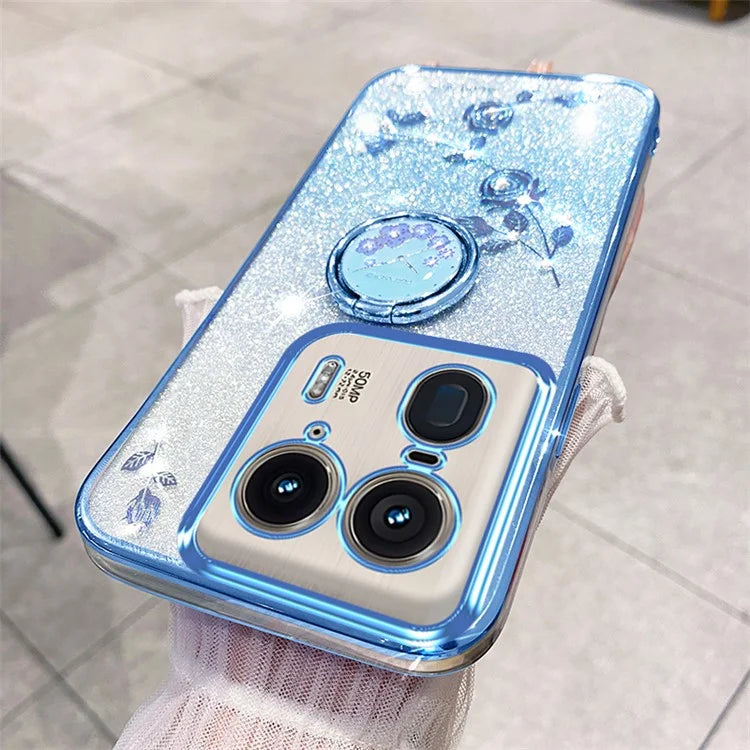 KADEM For Motorola Edge 50 Ultra 5G / Moto X50 Ultra 5G Case Flower Cute Glitter Design TPU Phone Cover Kickstand