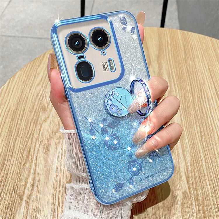 KADEM For Motorola Edge 50 Ultra 5G / Moto X50 Ultra 5G Case Flower Cute Glitter Design TPU Phone Cover Kickstand
