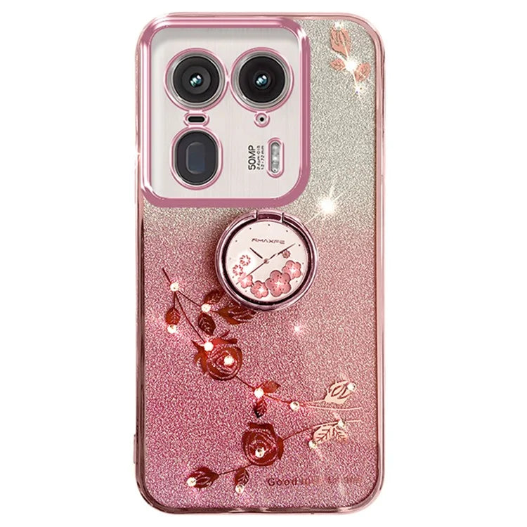 KADEM For Motorola Edge 50 Ultra 5G / Moto X50 Ultra 5G Case Flower Cute Glitter Design TPU Phone Cover Kickstand