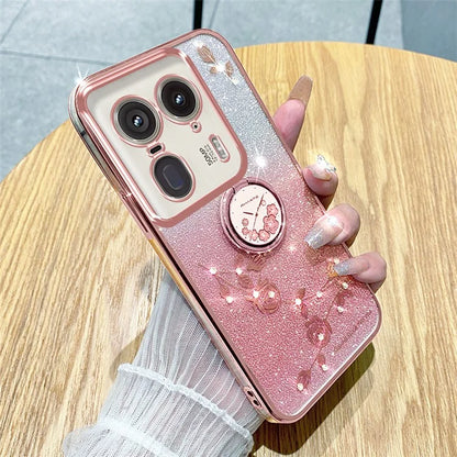 KADEM For Motorola Edge 50 Ultra 5G / Moto X50 Ultra 5G Case Flower Cute Glitter Design TPU Phone Cover Kickstand