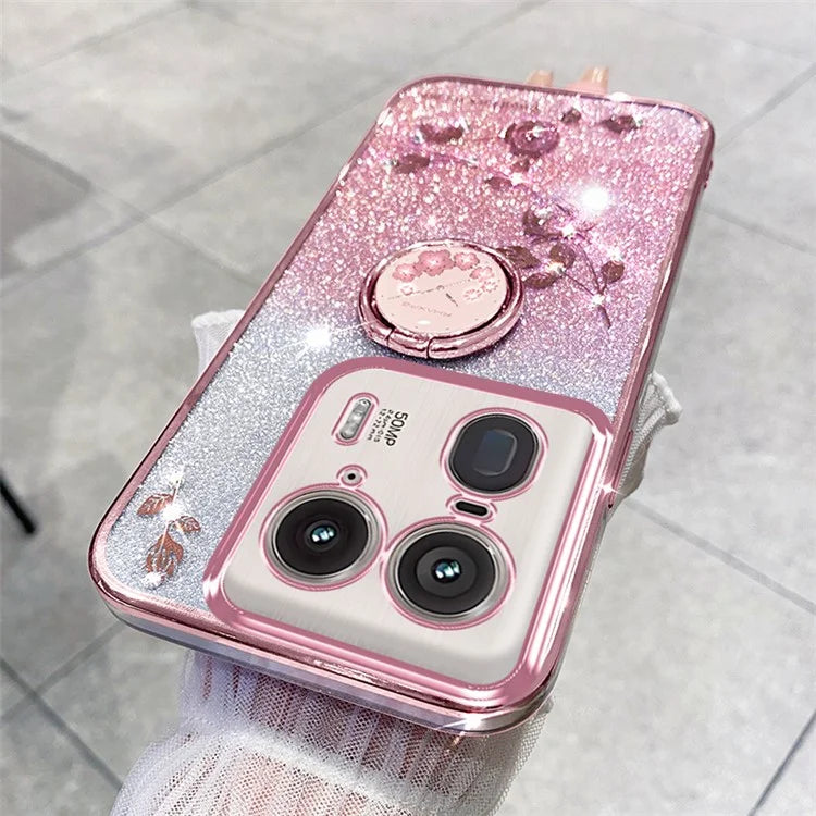 KADEM For Motorola Edge 50 Ultra 5G / Moto X50 Ultra 5G Case Flower Cute Glitter Design TPU Phone Cover Kickstand