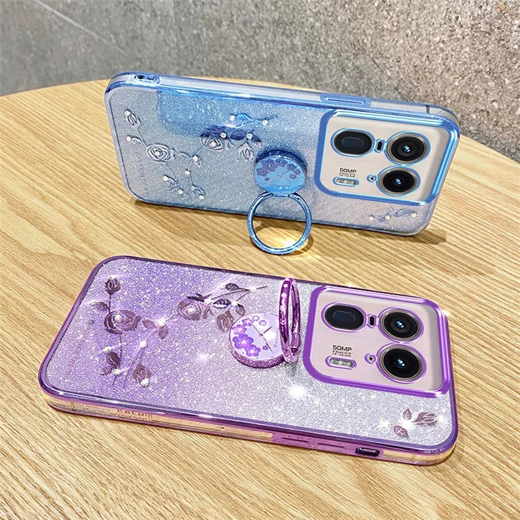 KADEM For Motorola Edge 50 Ultra 5G / Moto X50 Ultra 5G Case Flower Cute Glitter Design TPU Phone Cover Kickstand