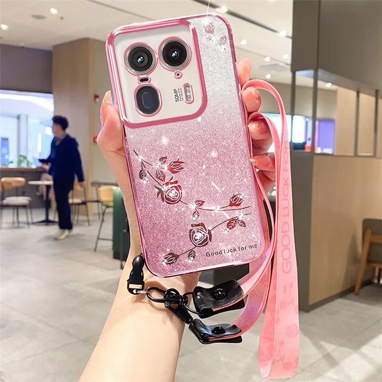 KADEM For Motorola Edge 50 Ultra 5G / Moto X50 Ultra 5G Case Floral Pattern TPU Phone Cover with Lanyard
