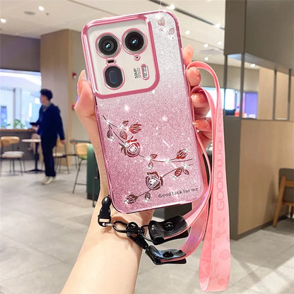 KADEM For Motorola Edge 50 Ultra 5G / Moto X50 Ultra 5G Case Floral Pattern TPU Phone Cover with Lanyard