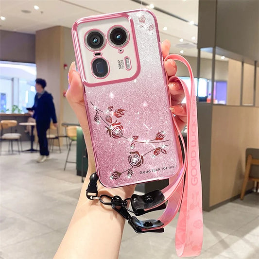KADEM For Motorola Edge 50 Ultra 5G / Moto X50 Ultra 5G Case Floral Pattern TPU Phone Cover with Lanyard