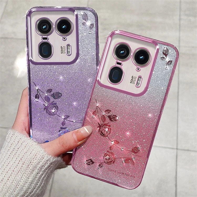 KADEM For Motorola Edge 50 Ultra 5G / Moto X50 Ultra 5G Case Floral Pattern TPU Phone Cover with Lanyard