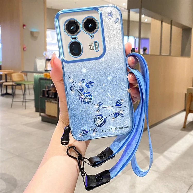 KADEM For Motorola Edge 50 Ultra 5G / Moto X50 Ultra 5G Case Floral Pattern TPU Phone Cover with Lanyard