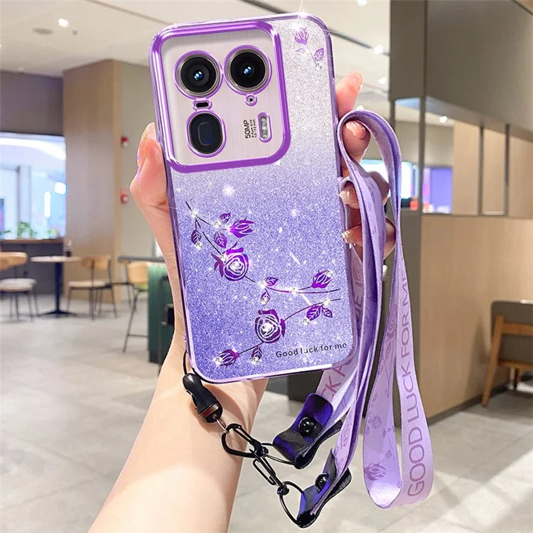 KADEM For Motorola Edge 50 Ultra 5G / Moto X50 Ultra 5G Case Floral Pattern TPU Phone Cover with Lanyard