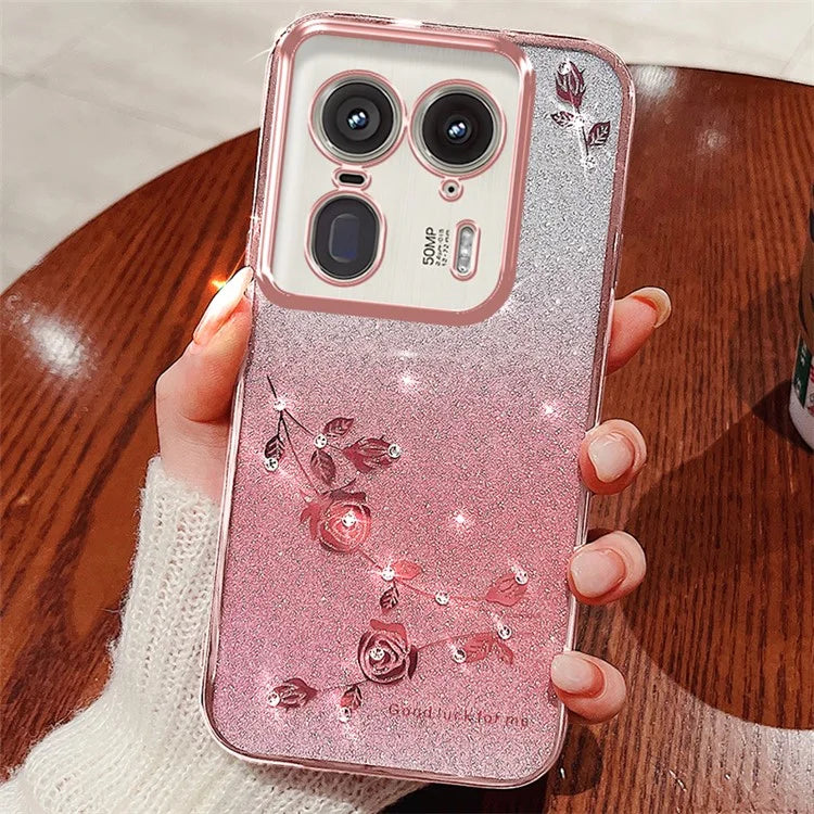 KADEM For Motorola Edge 50 Ultra 5G / Moto X50 Ultra 5G Case TPU Glitter Flower Phone Cover