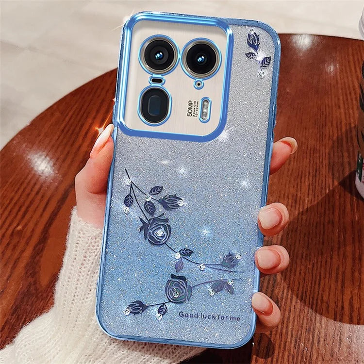 KADEM For Motorola Edge 50 Ultra 5G / Moto X50 Ultra 5G Case TPU Glitter Flower Phone Cover