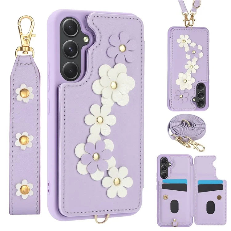 SY-001 For Samsung Galaxy A55 5G Case Leather+TPU Crossbody Phone Cover Card Slots