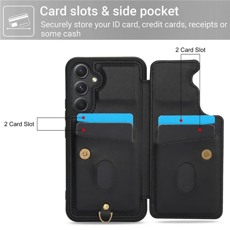 SY-001 For Samsung Galaxy A35 5G Case Card Holder Kickstand Leather Coated TPU Phone Cover