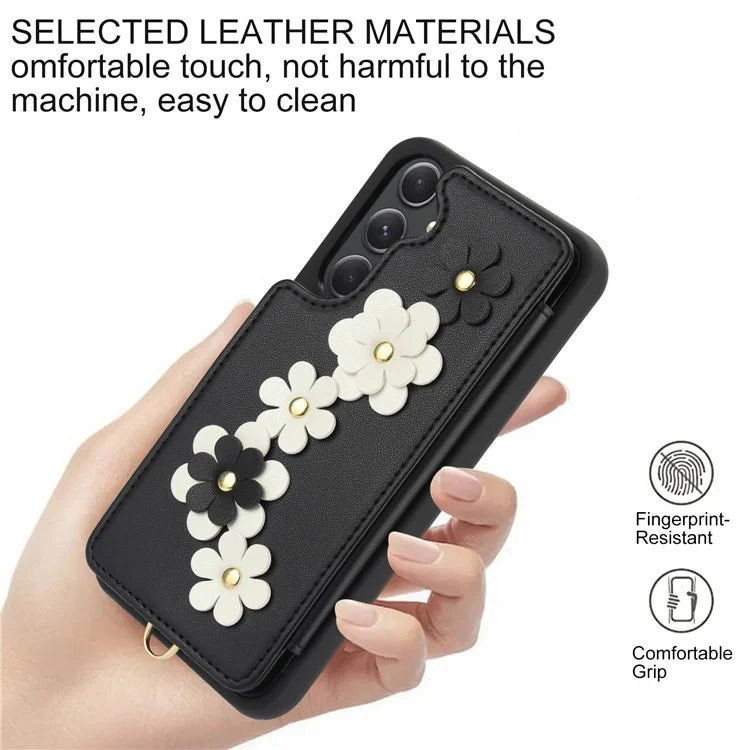 SY-001 For Samsung Galaxy A35 5G Case Card Holder Kickstand Leather Coated TPU Phone Cover