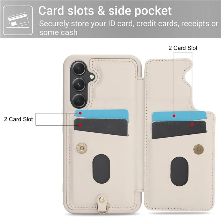 SY-001 For Samsung Galaxy A35 5G Case Card Holder Kickstand Leather Coated TPU Phone Cover